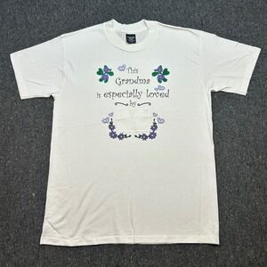 Platinum Plus Grandma Graphic T Shirt L White Vintage‎ 90s Mesh Photo Pocket USA